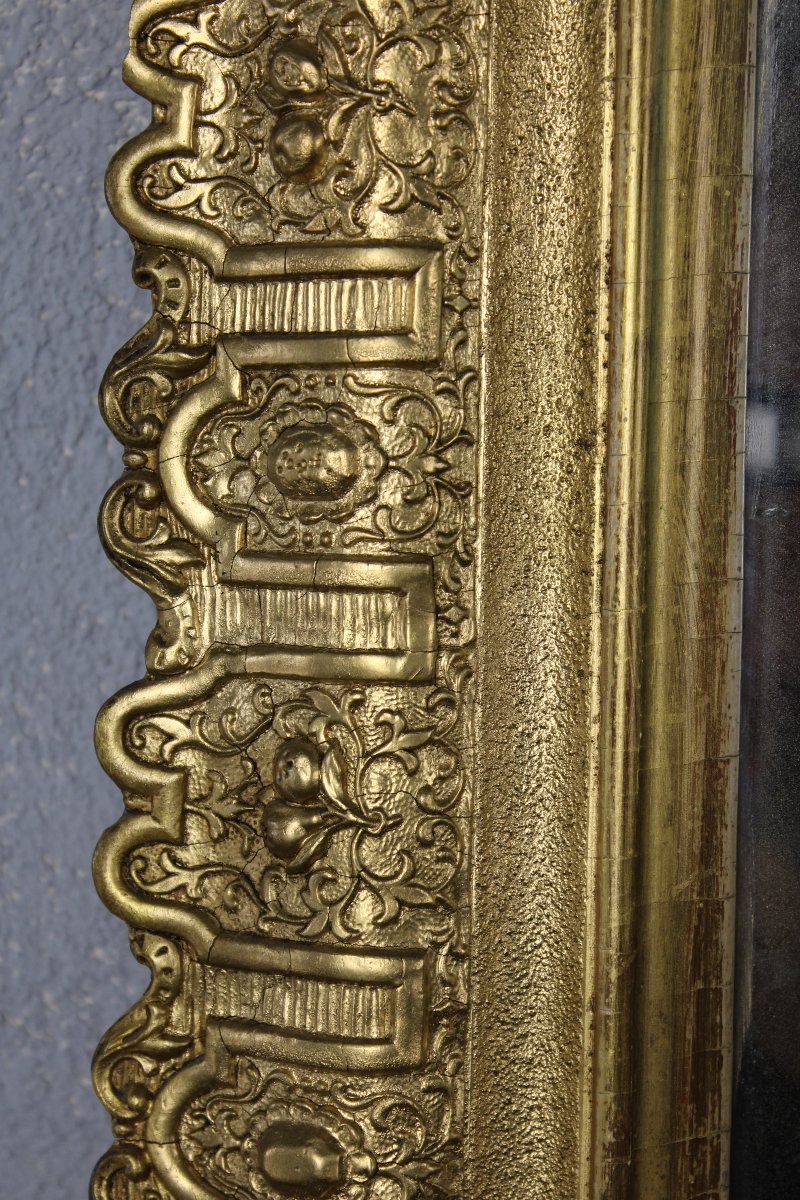 Louis XIV-style Mirror Made Of Wood And Gilded Stucco With Bérain-style Decoration, 19th Century-photo-4