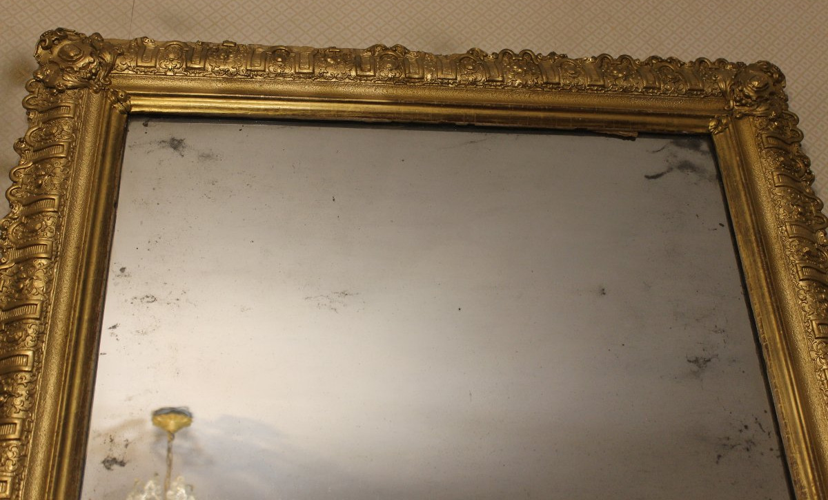 Louis XIV-style Mirror Made Of Wood And Gilded Stucco With Bérain-style Decoration, 19th Century-photo-4