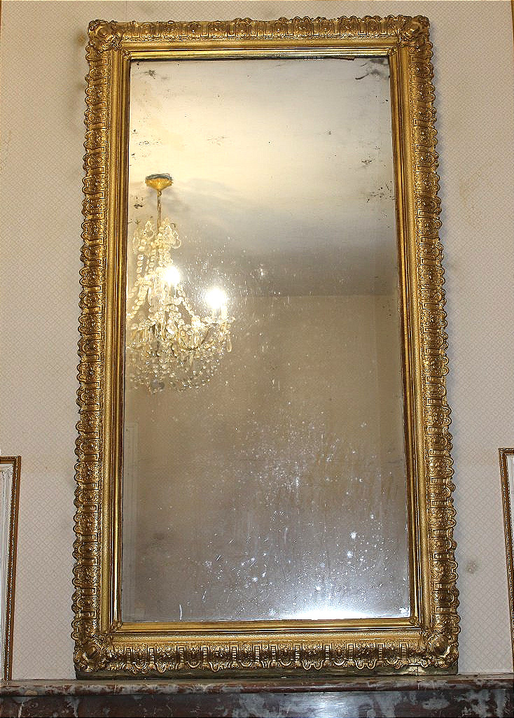 Louis XIV-style Mirror Made Of Wood And Gilded Stucco With Bérain-style Decoration, 19th Century