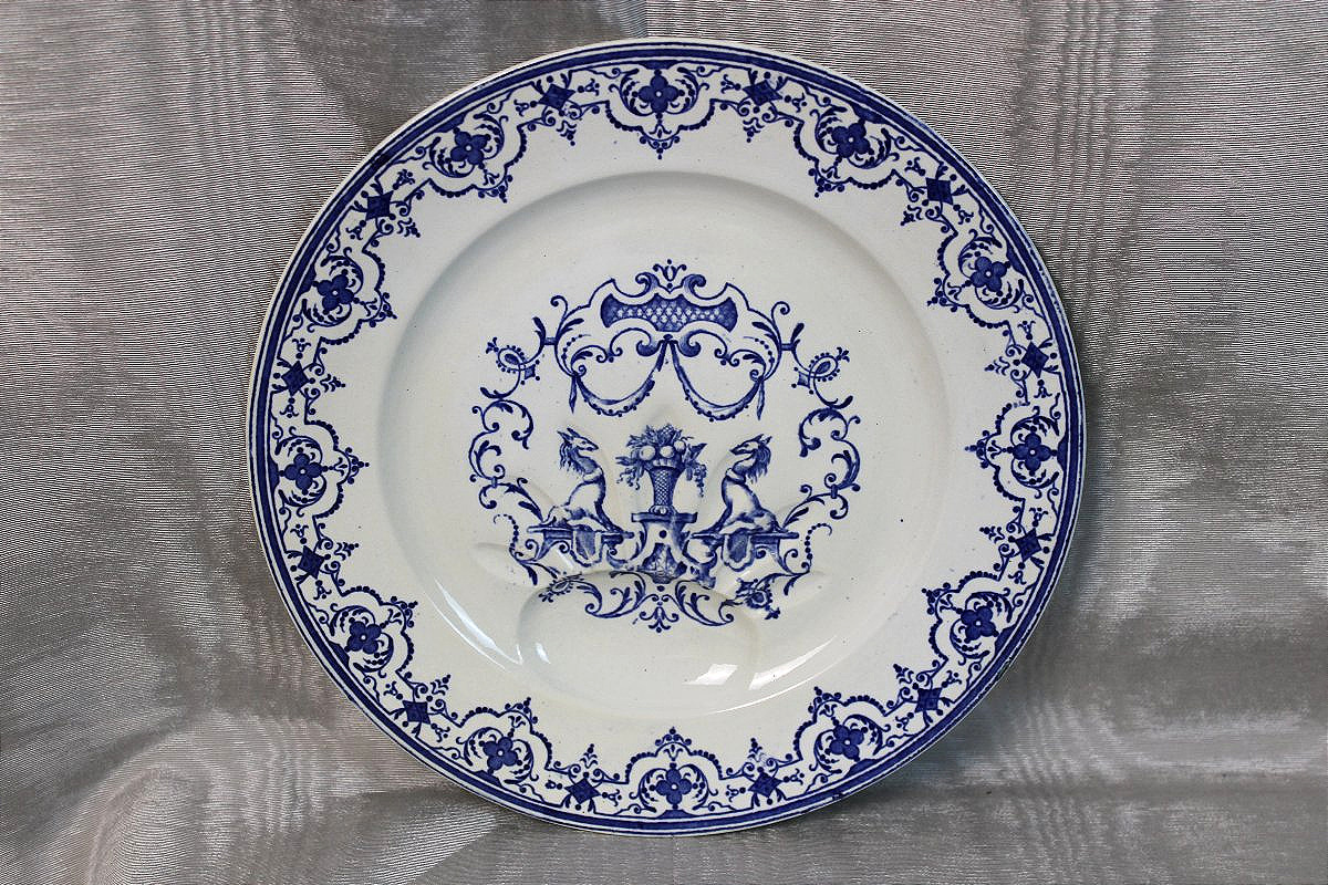 9 assiettes à jus en faïence de Bordeaux décor Moustiers époque Jules Vieillard 19ème-photo-2