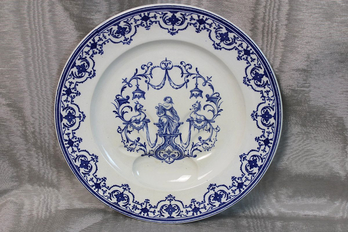 9 assiettes à jus en faïence de Bordeaux décor Moustiers époque Jules Vieillard 19ème-photo-3