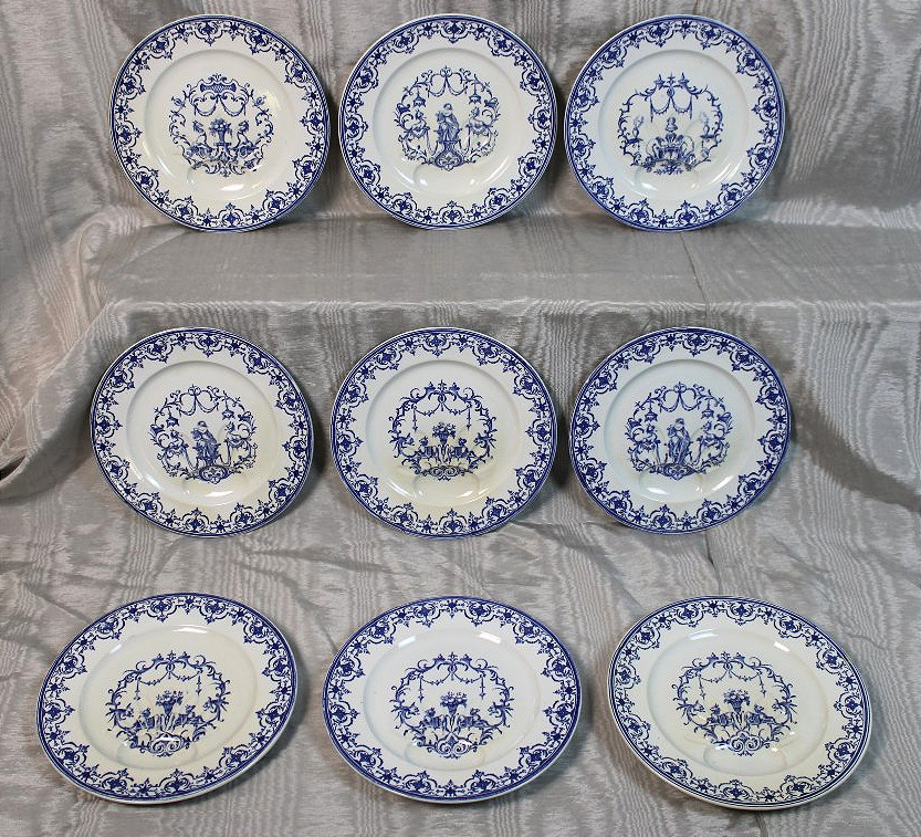 9 assiettes à jus en faïence de Bordeaux décor Moustiers époque Jules Vieillard 19ème-photo-4