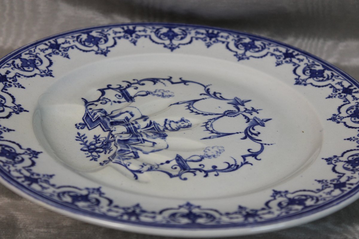 9 assiettes à jus en faïence de Bordeaux décor Moustiers époque Jules Vieillard 19ème-photo-2
