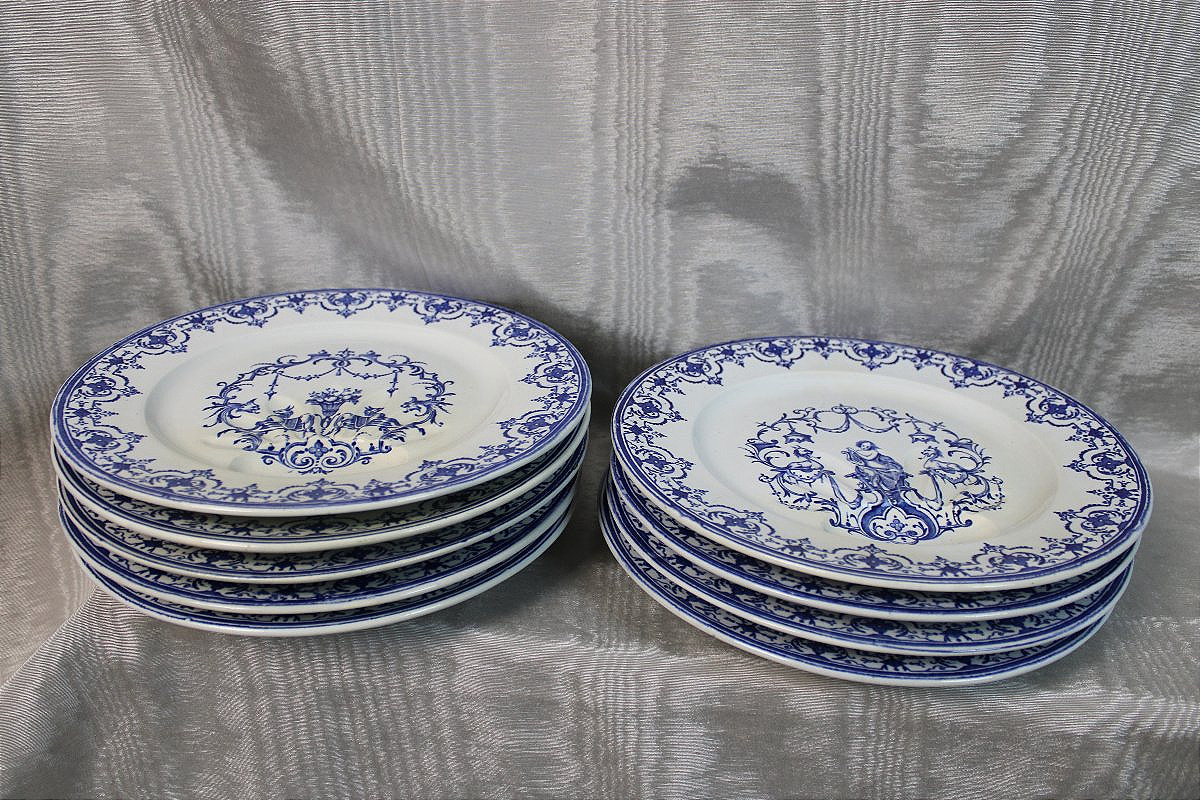 9 assiettes à jus en faïence de Bordeaux décor Moustiers époque Jules Vieillard 19ème-photo-4