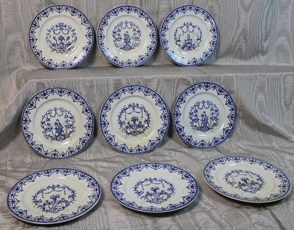 9 assiettes à jus en faïence de Bordeaux décor Moustiers époque Jules Vieillard 19ème-photo-5