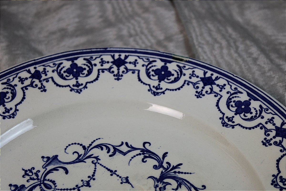 9 assiettes à jus en faïence de Bordeaux décor Moustiers époque Jules Vieillard 19ème-photo-6
