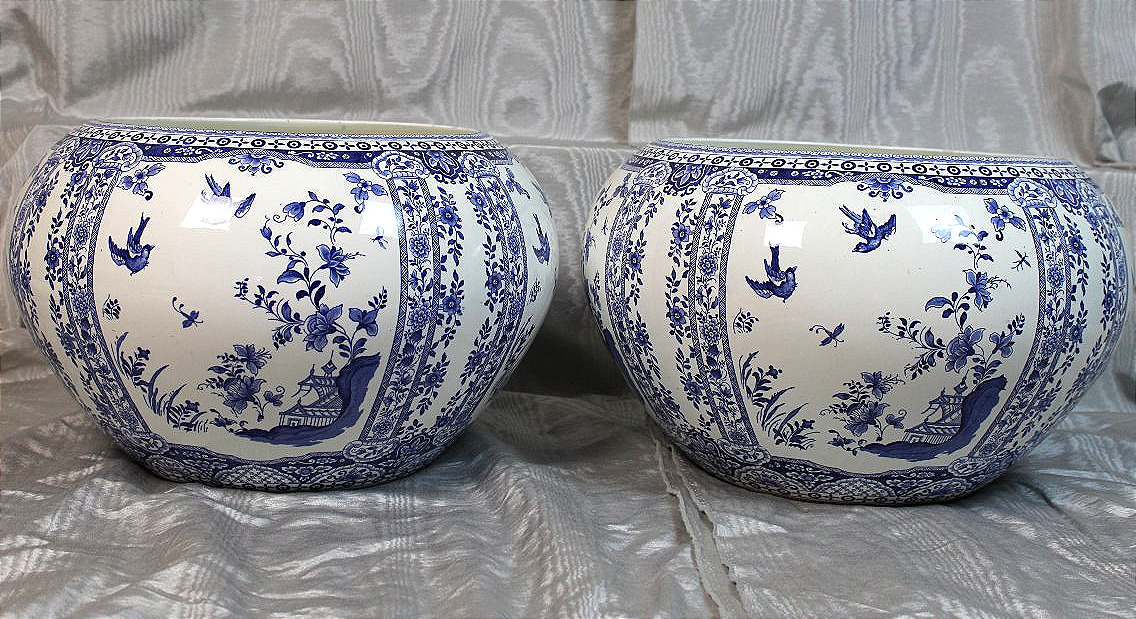 Paire de cache pots en faïence de Gien à décor de Delft très grandes pièces époque 19ème-photo-3