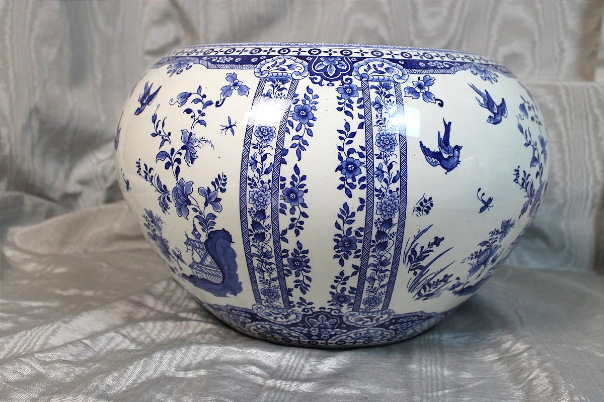 Paire de cache pots en faïence de Gien à décor de Delft très grandes pièces époque 19ème-photo-2