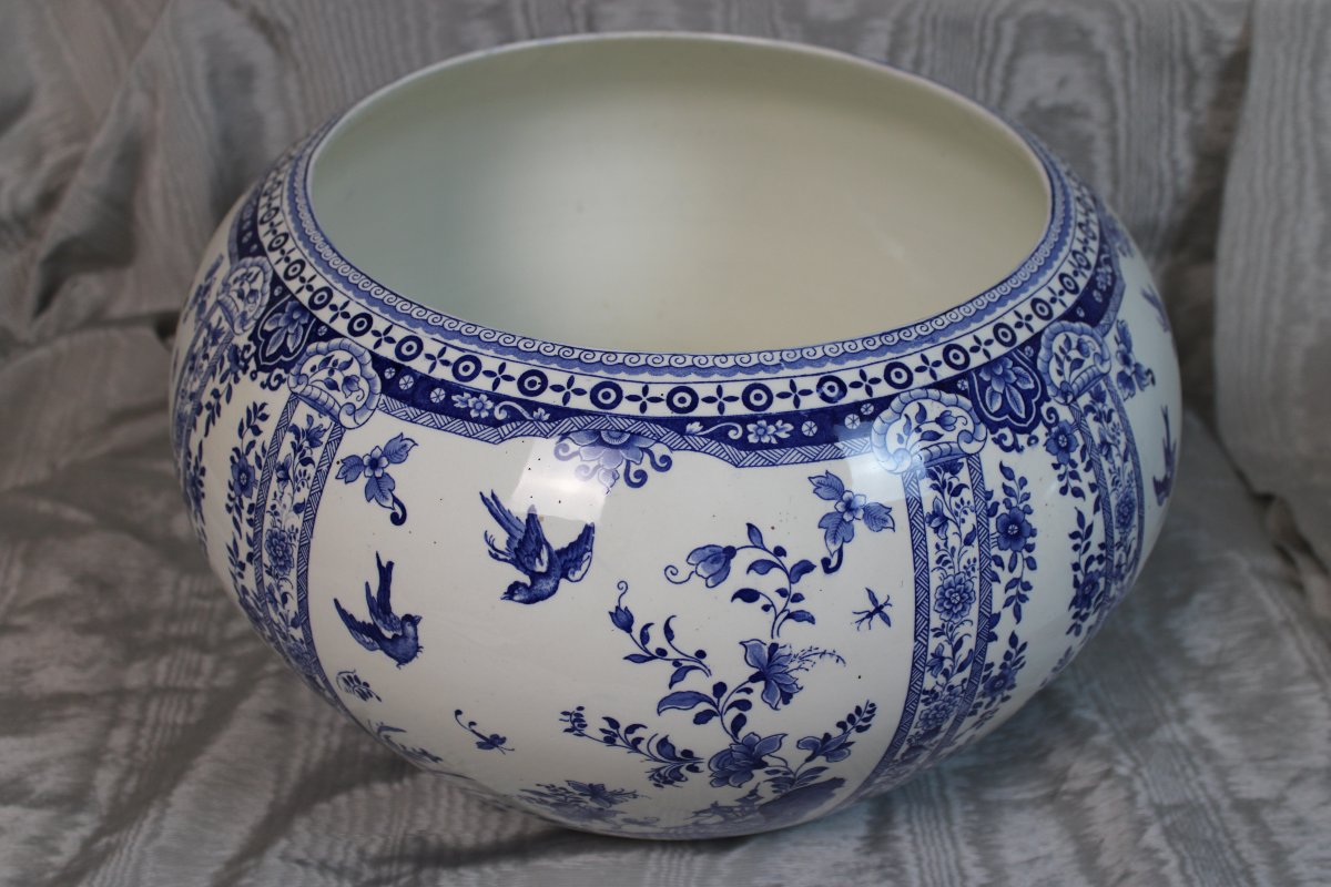 Paire de cache pots en faïence de Gien à décor de Delft très grandes pièces époque 19ème-photo-3