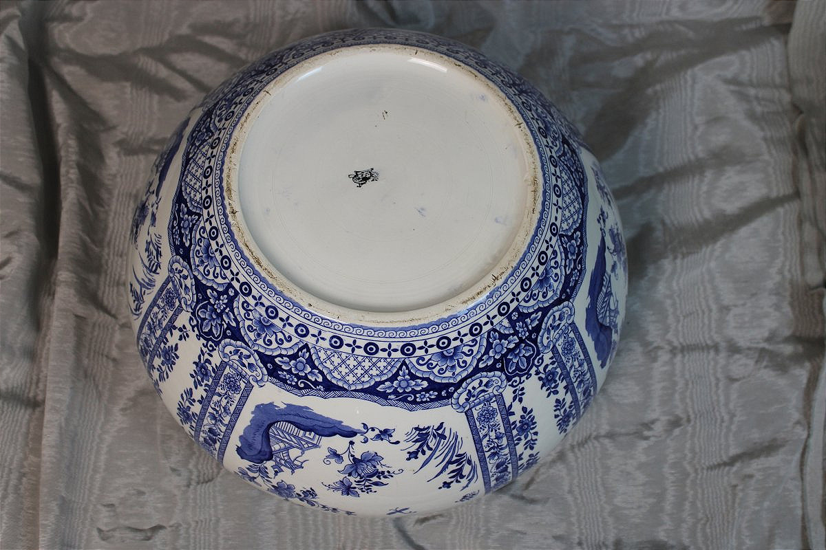 Paire de cache pots en faïence de Gien à décor de Delft très grandes pièces époque 19ème-photo-4