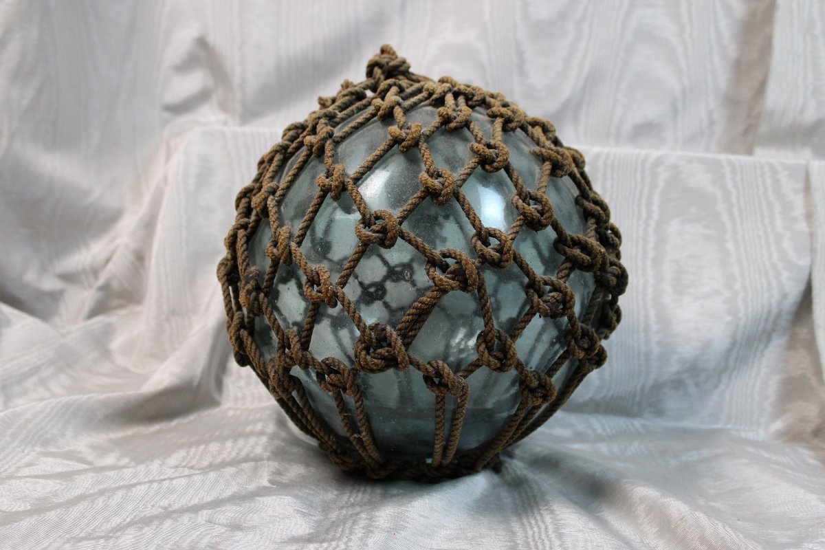 Buoy: A Nautical Artifact Made Of Blown Glass And Rope From The Early 20th Century-photo-3
