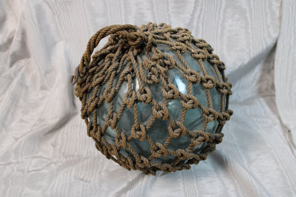 Buoy: A Nautical Artifact Made Of Blown Glass And Rope From The Early 20th Century-photo-4