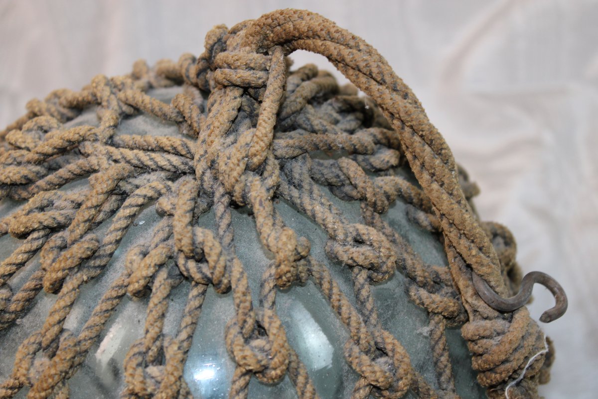 Buoy: A Nautical Artifact Made Of Blown Glass And Rope From The Early 20th Century-photo-4