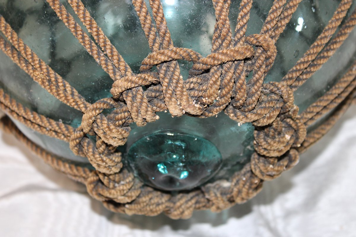Buoy: A Nautical Artifact Made Of Blown Glass And Rope From The Early 20th Century-photo-5