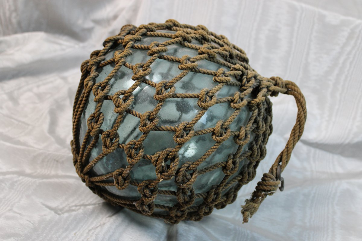 Buoy: A Nautical Artifact Made Of Blown Glass And Rope From The Early 20th Century-photo-6