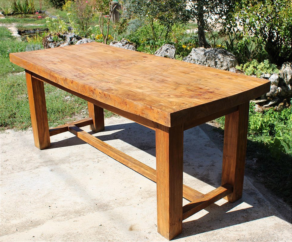 Rectangular Solid Elm Table In A 20th-century Monastic Style, Brutalist Art-photo-2