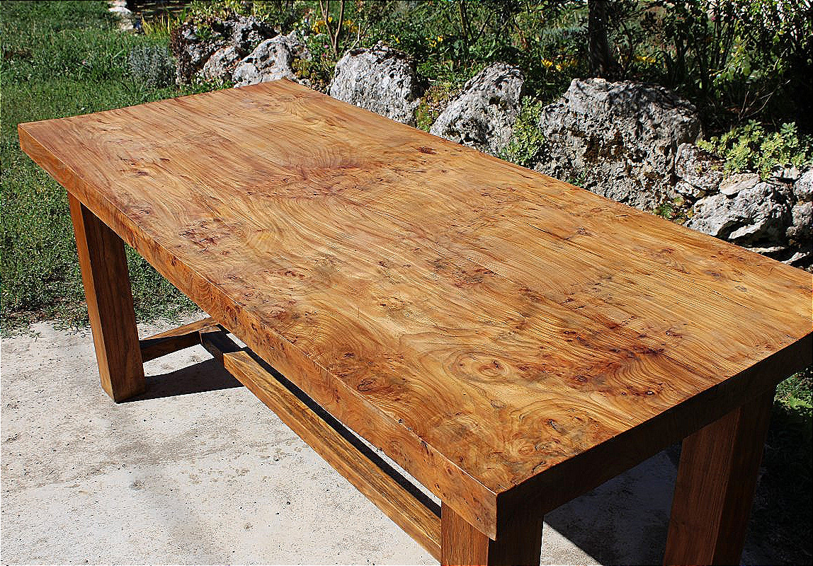 Rectangular Solid Elm Table In A 20th-century Monastic Style, Brutalist Art-photo-3