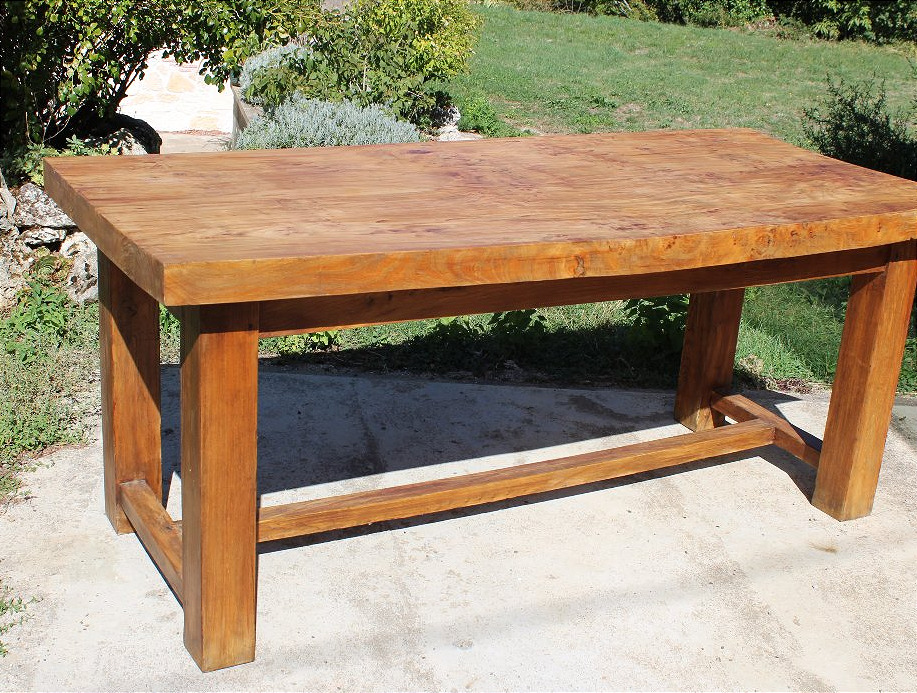 Rectangular Solid Elm Table In A 20th-century Monastic Style, Brutalist Art-photo-4