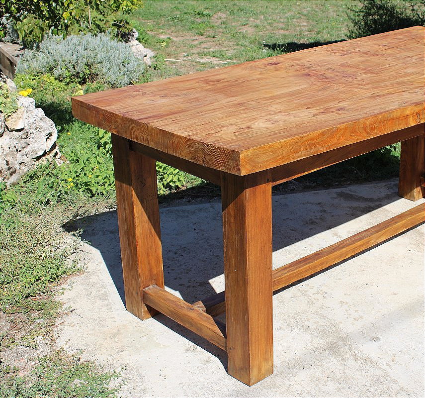 Rectangular Solid Elm Table In A 20th-century Monastic Style, Brutalist Art-photo-1
