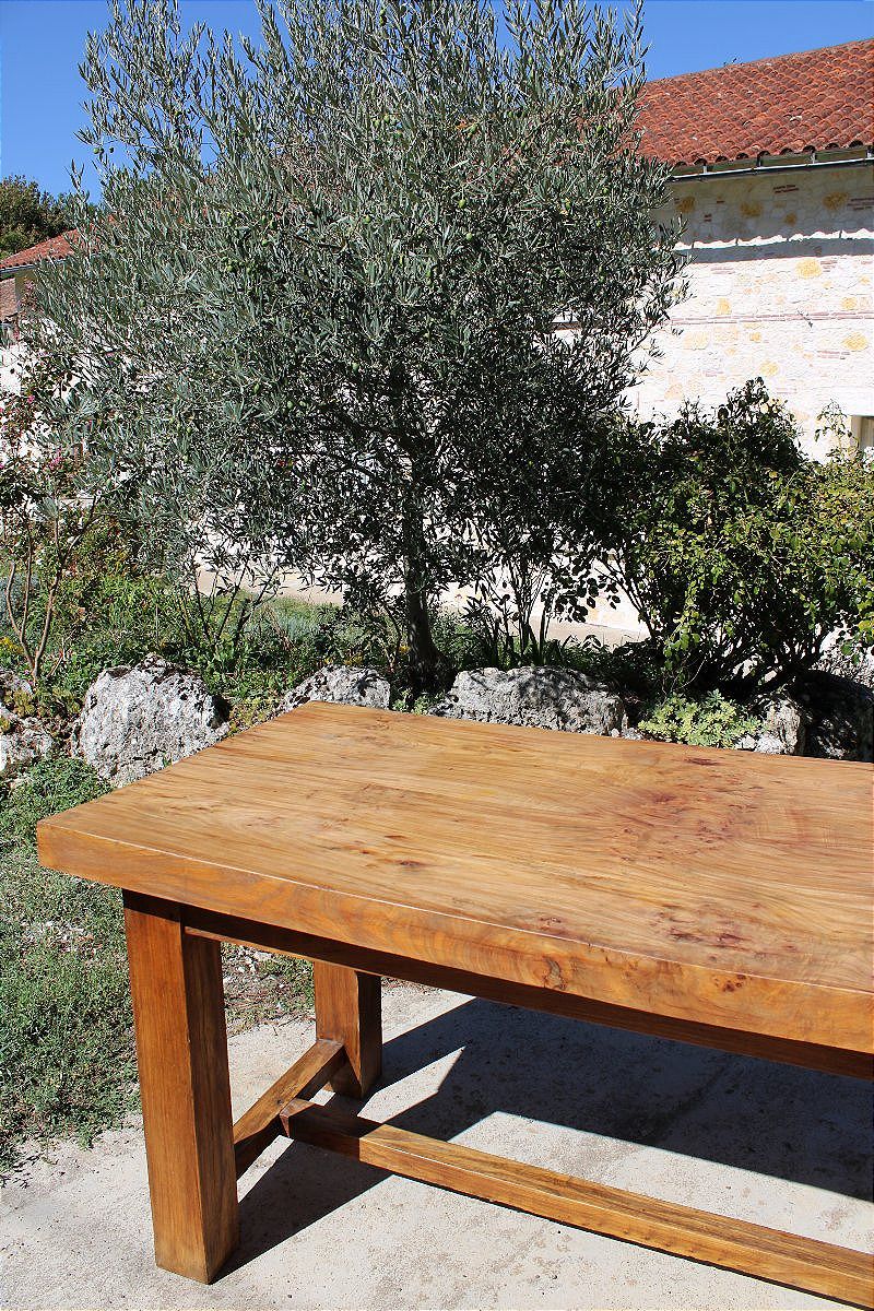 Rectangular Solid Elm Table In A 20th-century Monastic Style, Brutalist Art-photo-2