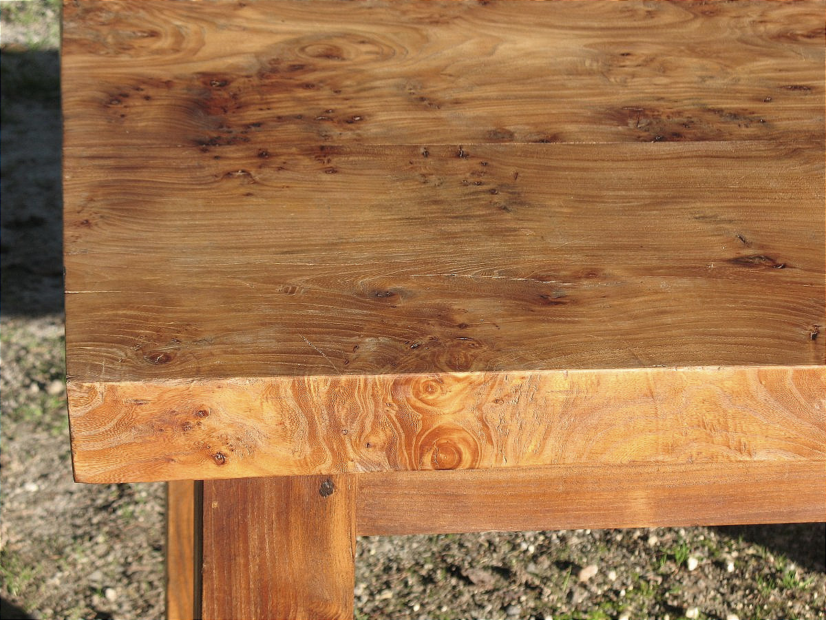 Rectangular Solid Elm Table In A 20th-century Monastic Style, Brutalist Art-photo-3