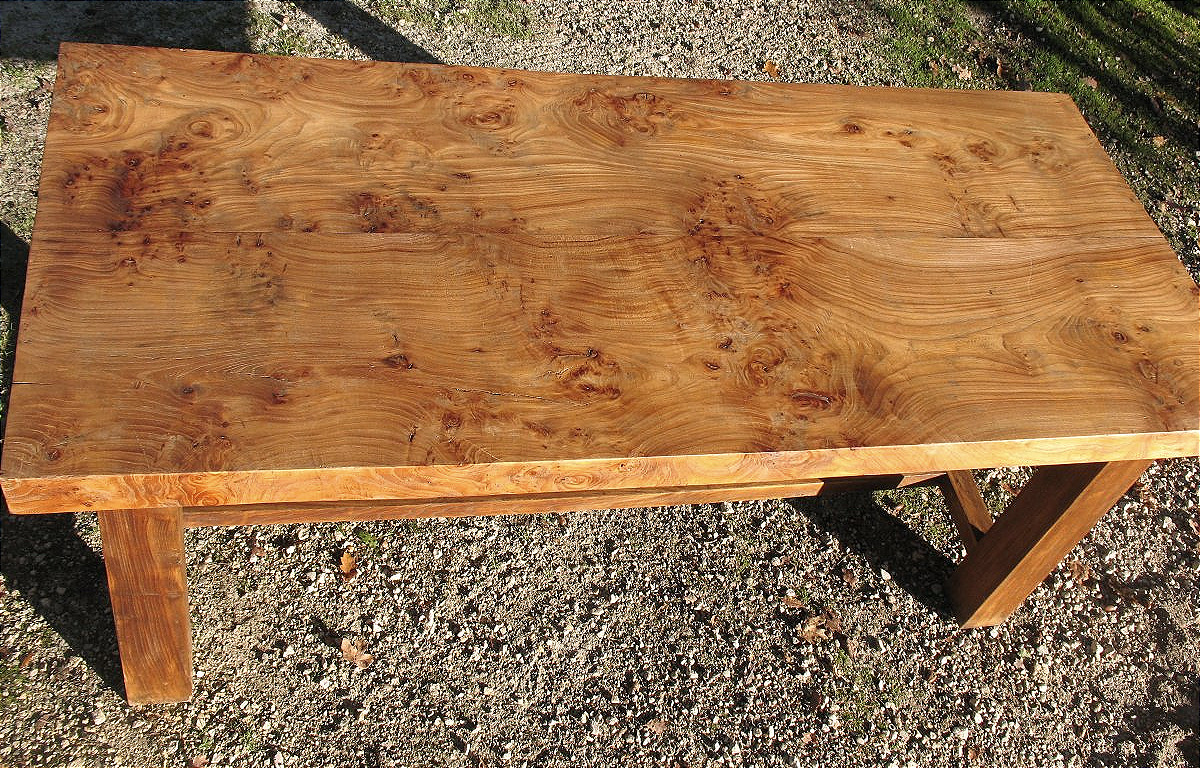 Rectangular Solid Elm Table In A 20th-century Monastic Style, Brutalist Art-photo-4