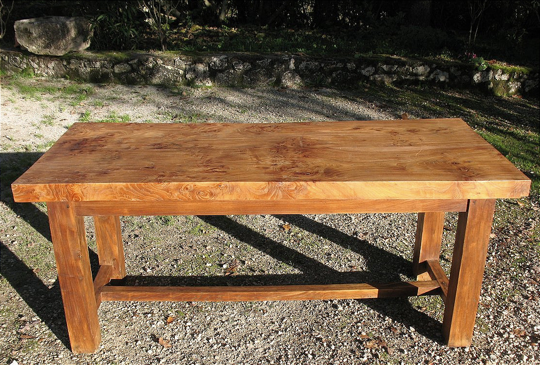 Rectangular Solid Elm Table In A 20th-century Monastic Style, Brutalist Art-photo-7