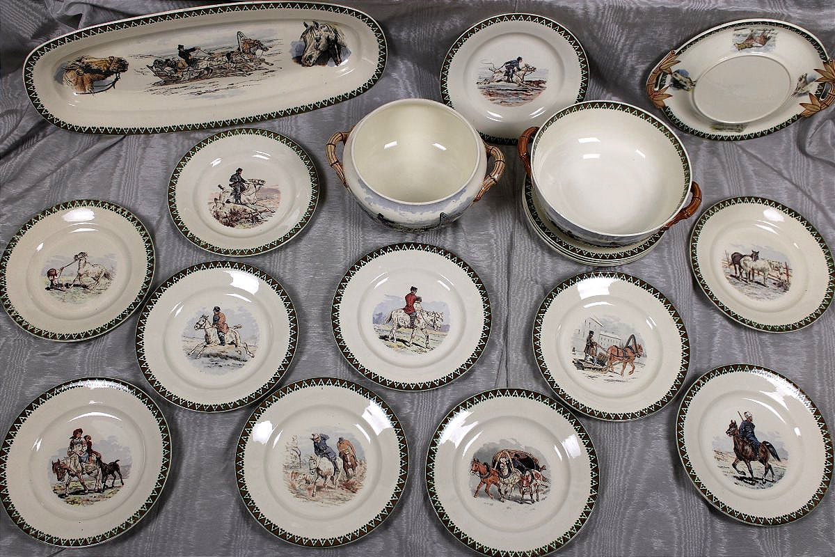 Sarreguemines Earthenware Dinner Service Featuring The "fedora" Design With Cossacks And Horses, 19th Century-photo-2