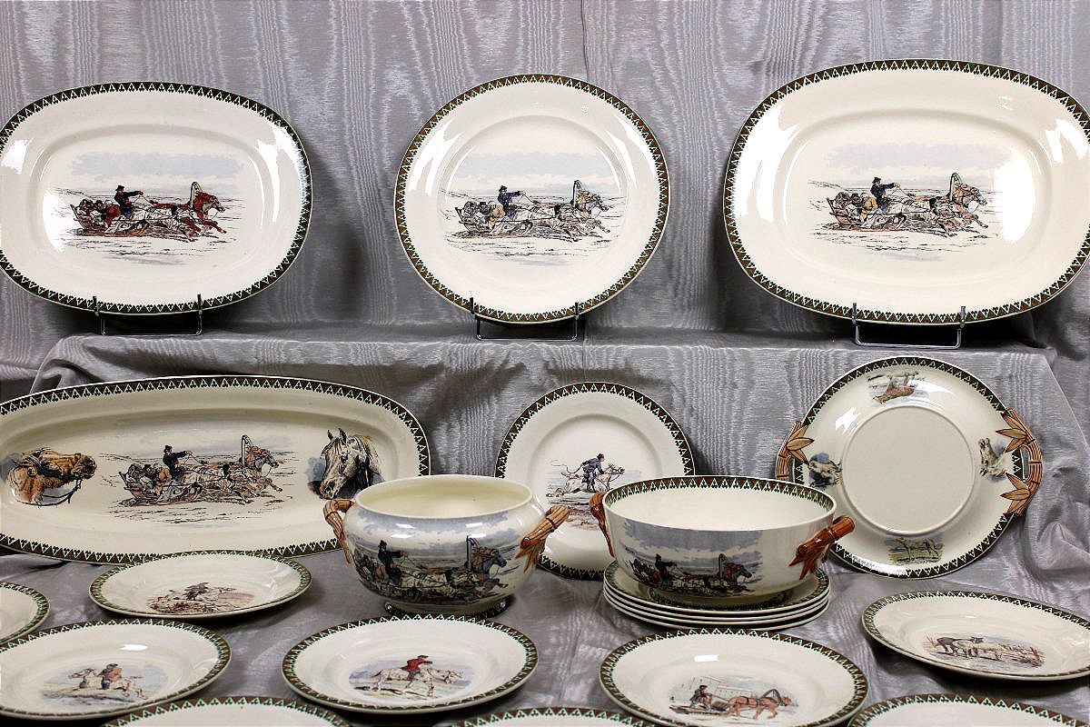Sarreguemines Earthenware Dinner Service Featuring The "fedora" Design With Cossacks And Horses, 19th Century-photo-3