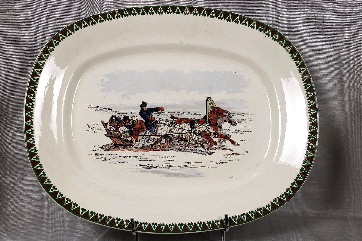 Sarreguemines Earthenware Dinner Service Featuring The "fedora" Design With Cossacks And Horses, 19th Century-photo-4