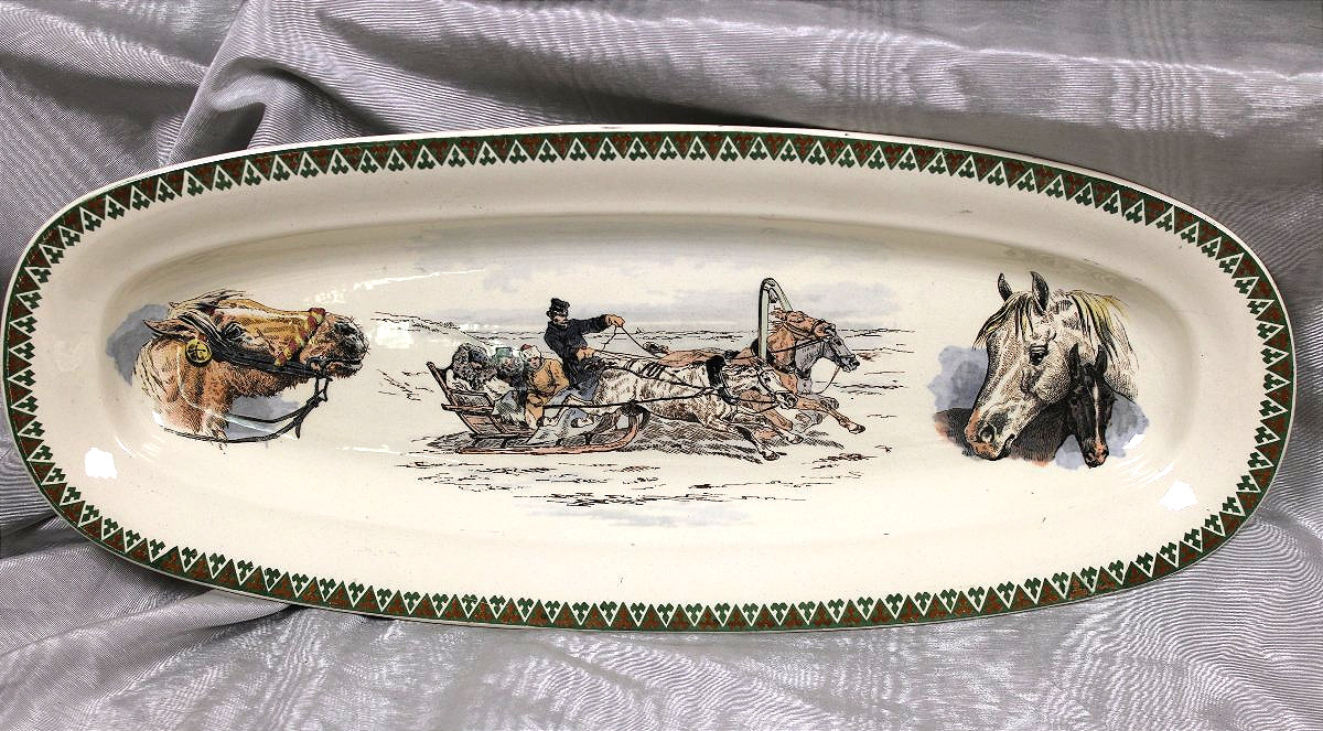 Sarreguemines Earthenware Dinner Service Featuring The "fedora" Design With Cossacks And Horses, 19th Century-photo-1