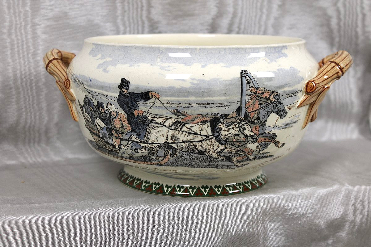Sarreguemines Earthenware Dinner Service Featuring The "fedora" Design With Cossacks And Horses, 19th Century-photo-2