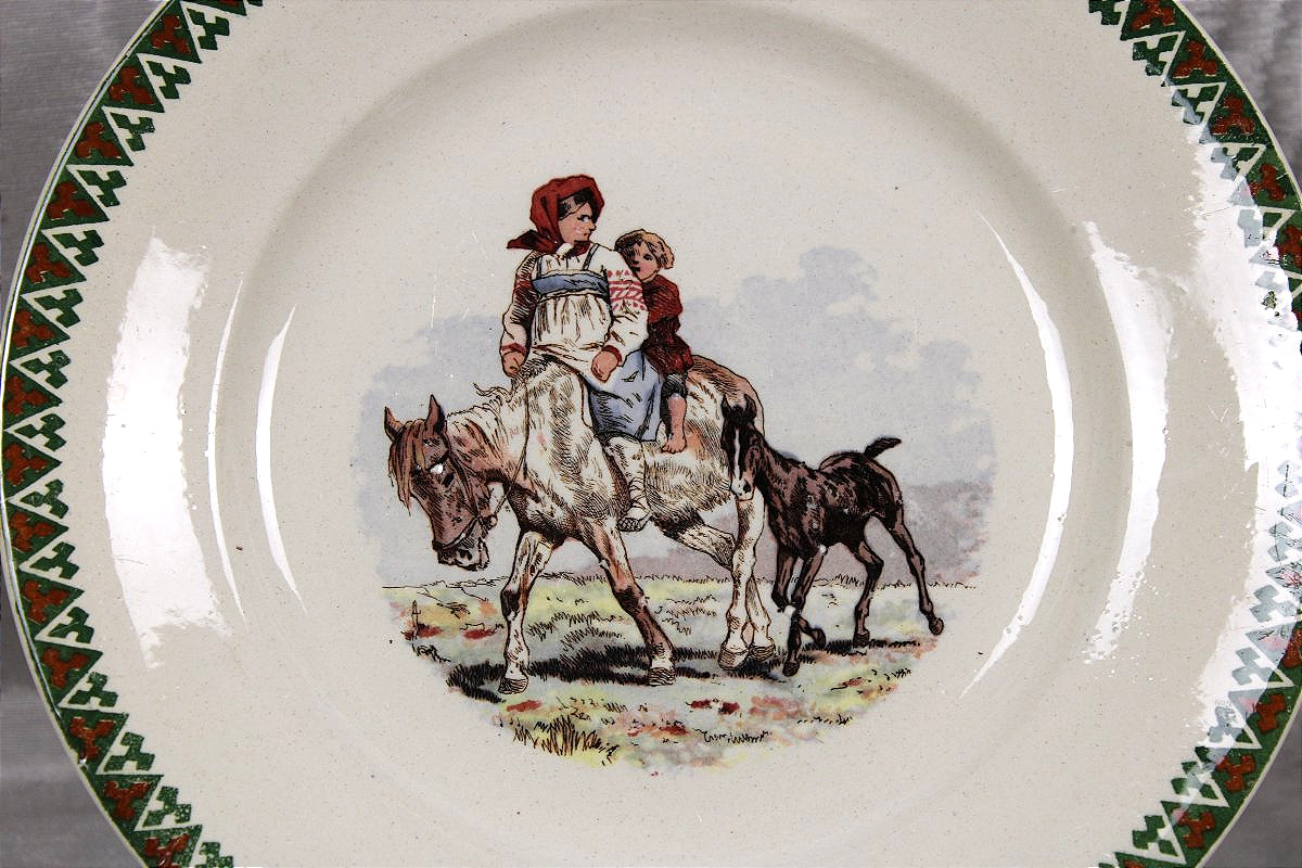 Sarreguemines Earthenware Dinner Service Featuring The "fedora" Design With Cossacks And Horses, 19th Century-photo-7