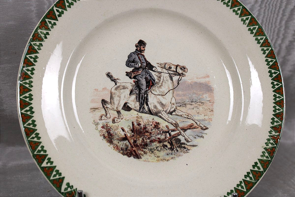 Sarreguemines Earthenware Dinner Service Featuring The "fedora" Design With Cossacks And Horses, 19th Century-photo-8