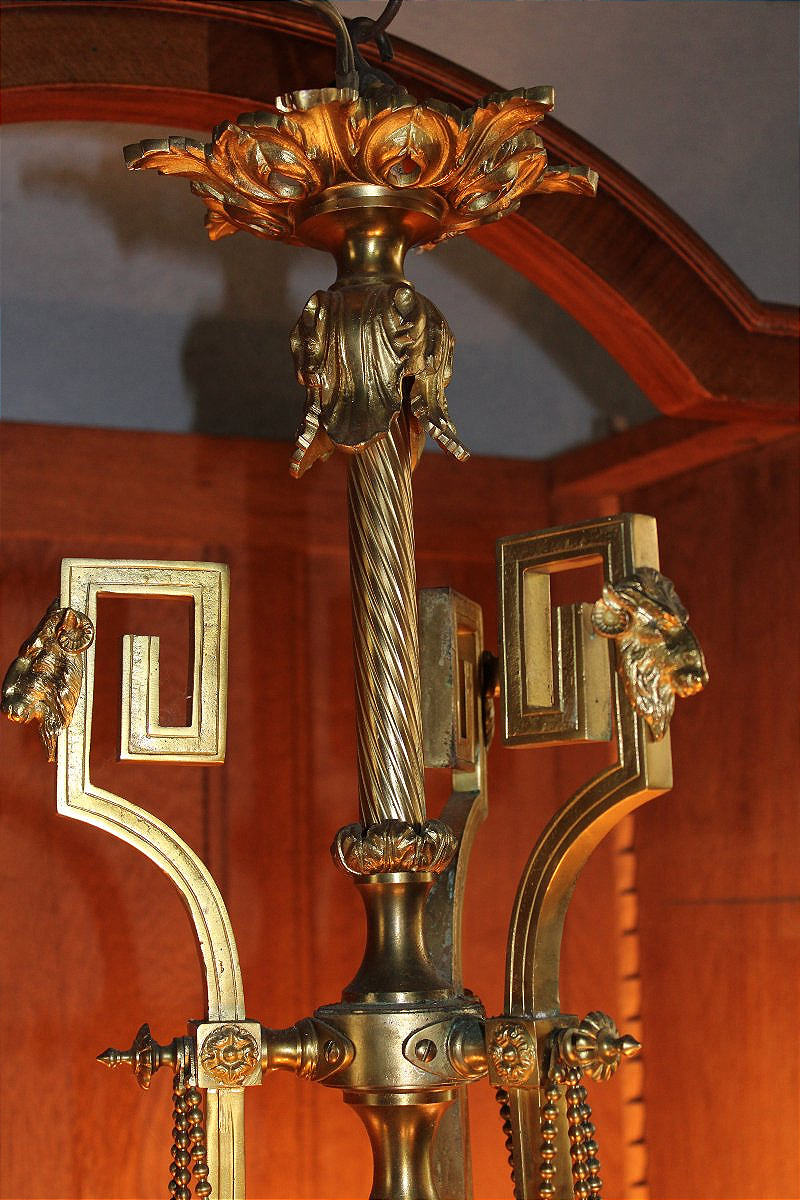 Lustre en bronze style Louis XVI à 6 bras de lumière époque 19ème-photo-2