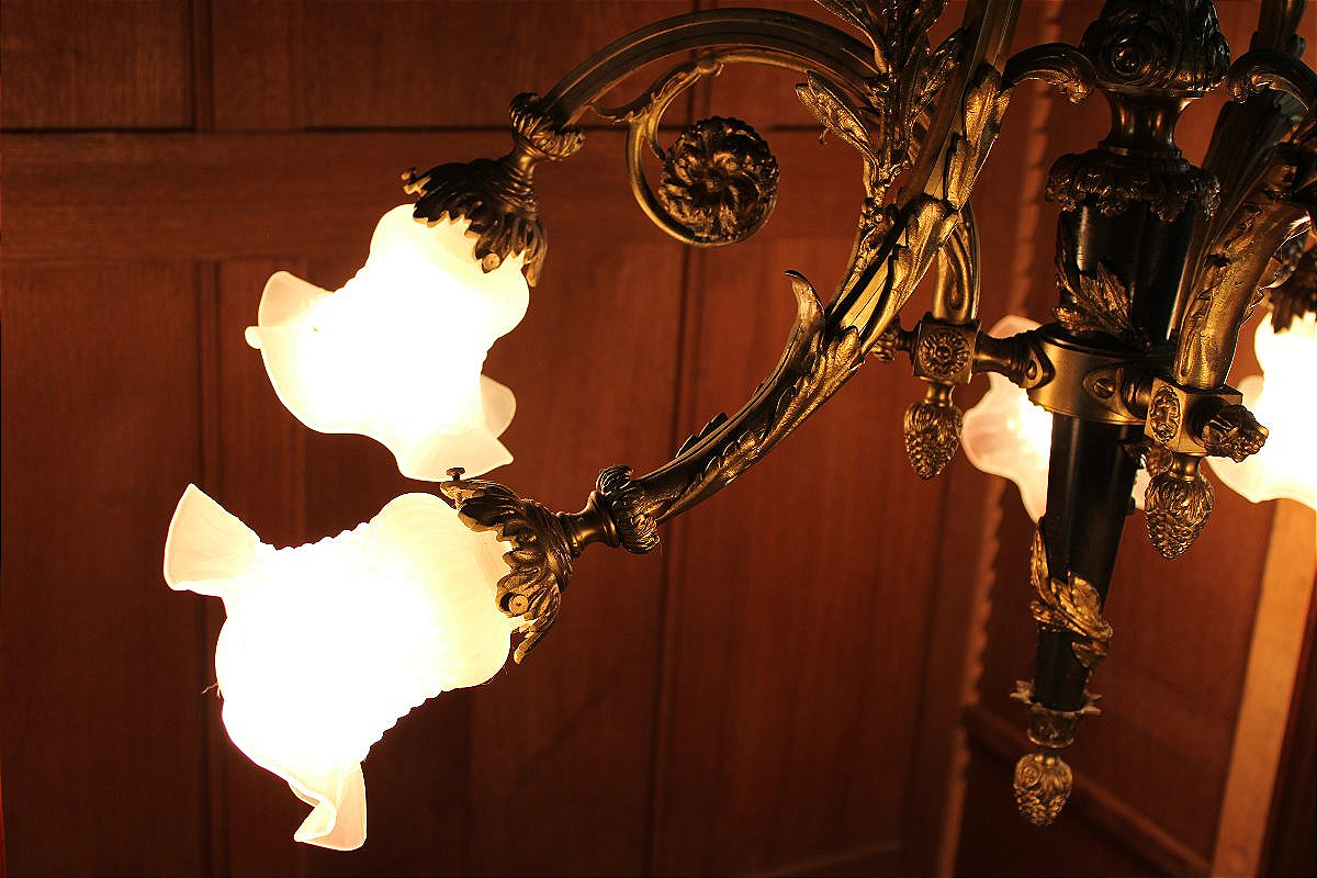 Lustre en bronze style Louis XVI à 6 bras de lumière époque 19ème-photo-4
