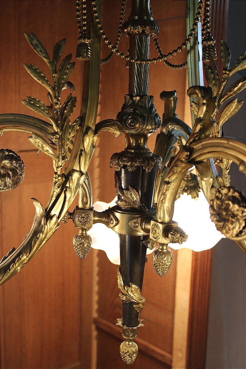 Lustre en bronze style Louis XVI à 6 bras de lumière époque 19ème-photo-1