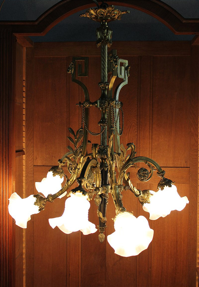 Lustre en bronze style Louis XVI à 6 bras de lumière époque 19ème-photo-2