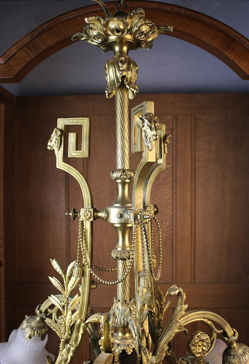 Lustre en bronze style Louis XVI à 6 bras de lumière époque 19ème-photo-3