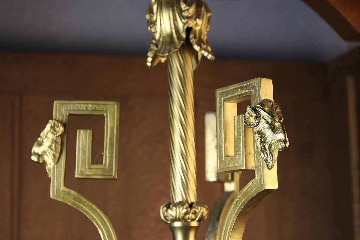 Lustre en bronze style Louis XVI à 6 bras de lumière époque 19ème-photo-4