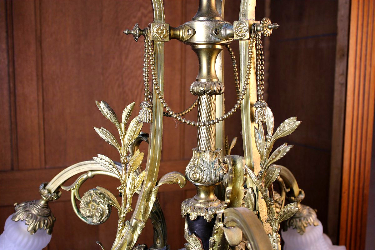 Lustre en bronze style Louis XVI à 6 bras de lumière époque 19ème-photo-5