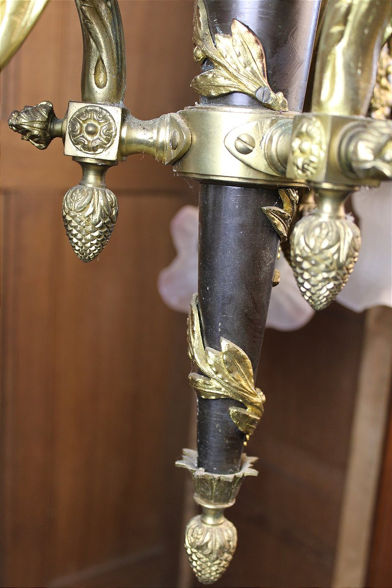 Lustre en bronze style Louis XVI à 6 bras de lumière époque 19ème-photo-6