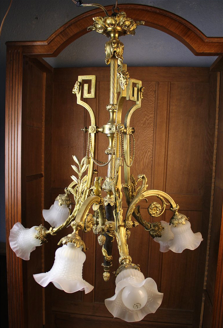 Lustre en bronze style Louis XVI à 6 bras de lumière époque 19ème-photo-7