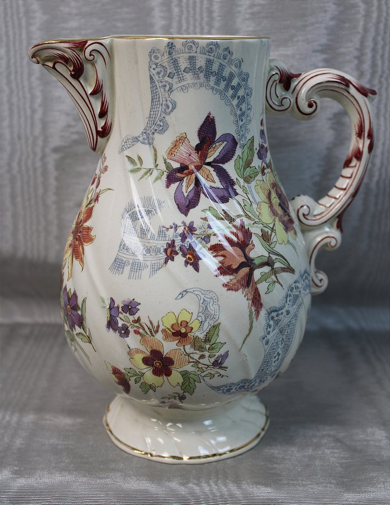 Service à thé en faïence de Sarreguemines décor Lavallière dentelle et fleurs ép. fin 19ème-photo-1