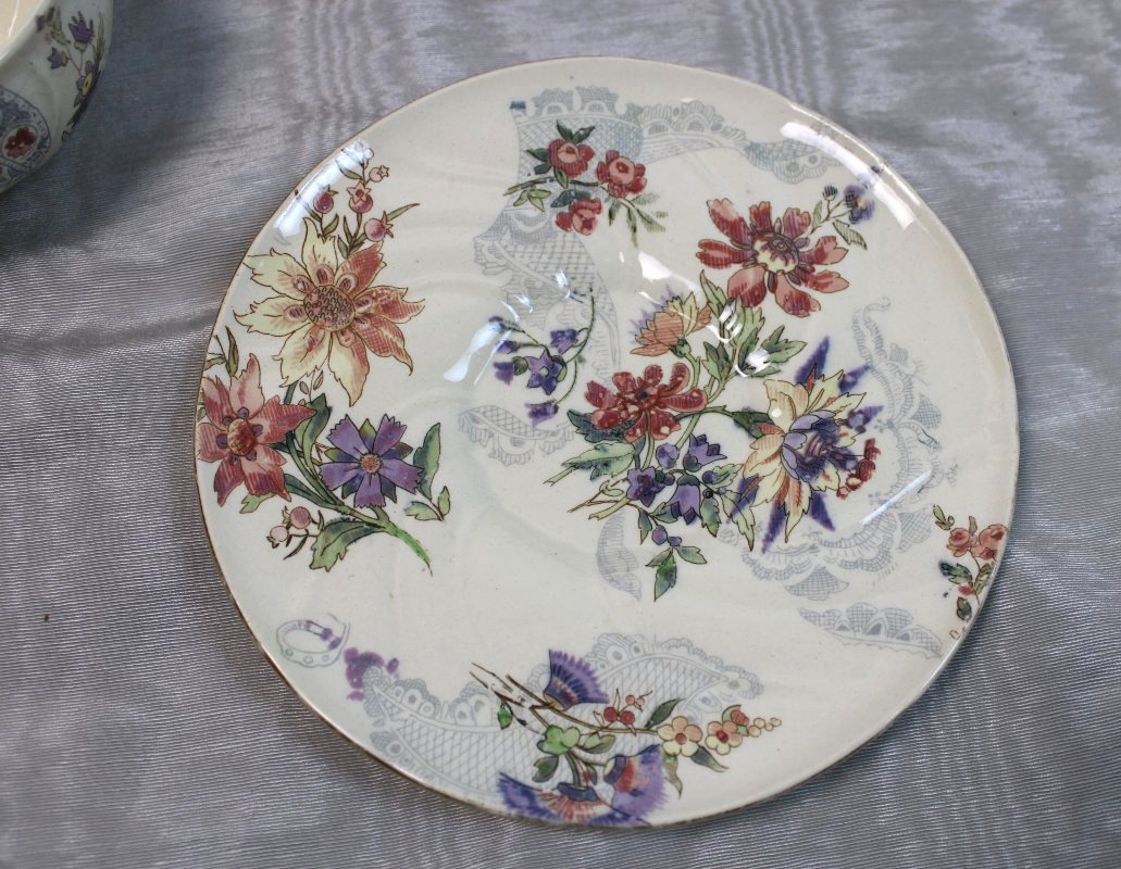 Service à thé en faïence de Sarreguemines décor Lavallière dentelle et fleurs ép. fin 19ème-photo-7