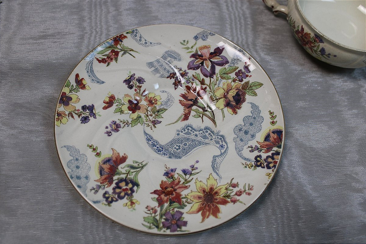 Service à thé en faïence de Sarreguemines décor Lavallière dentelle et fleurs ép. fin 19ème-photo-8
