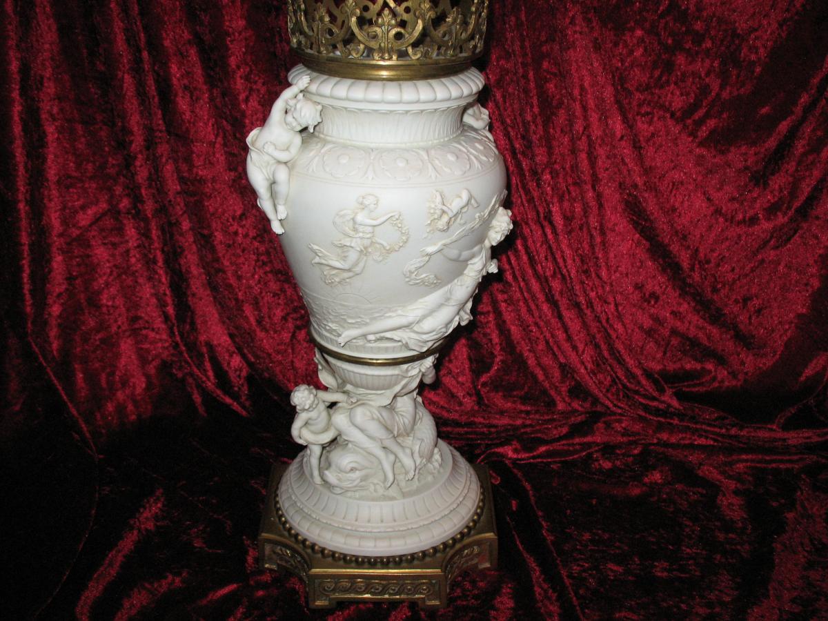 Grand vase en biscuit supporté signé E. Jammes époque 19ème-photo-4