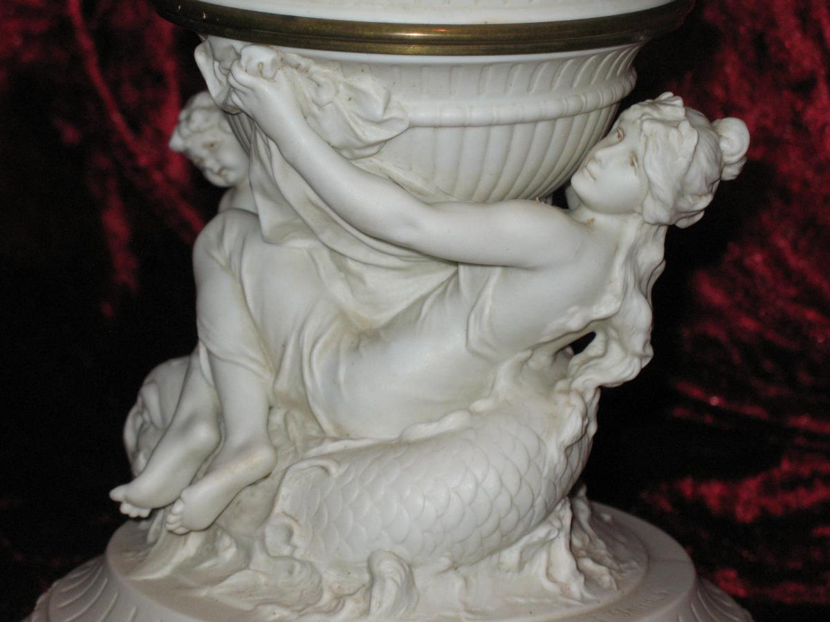Large Vase In Biscuit Supported Signed E. Jammes Nineteenth-photo-2