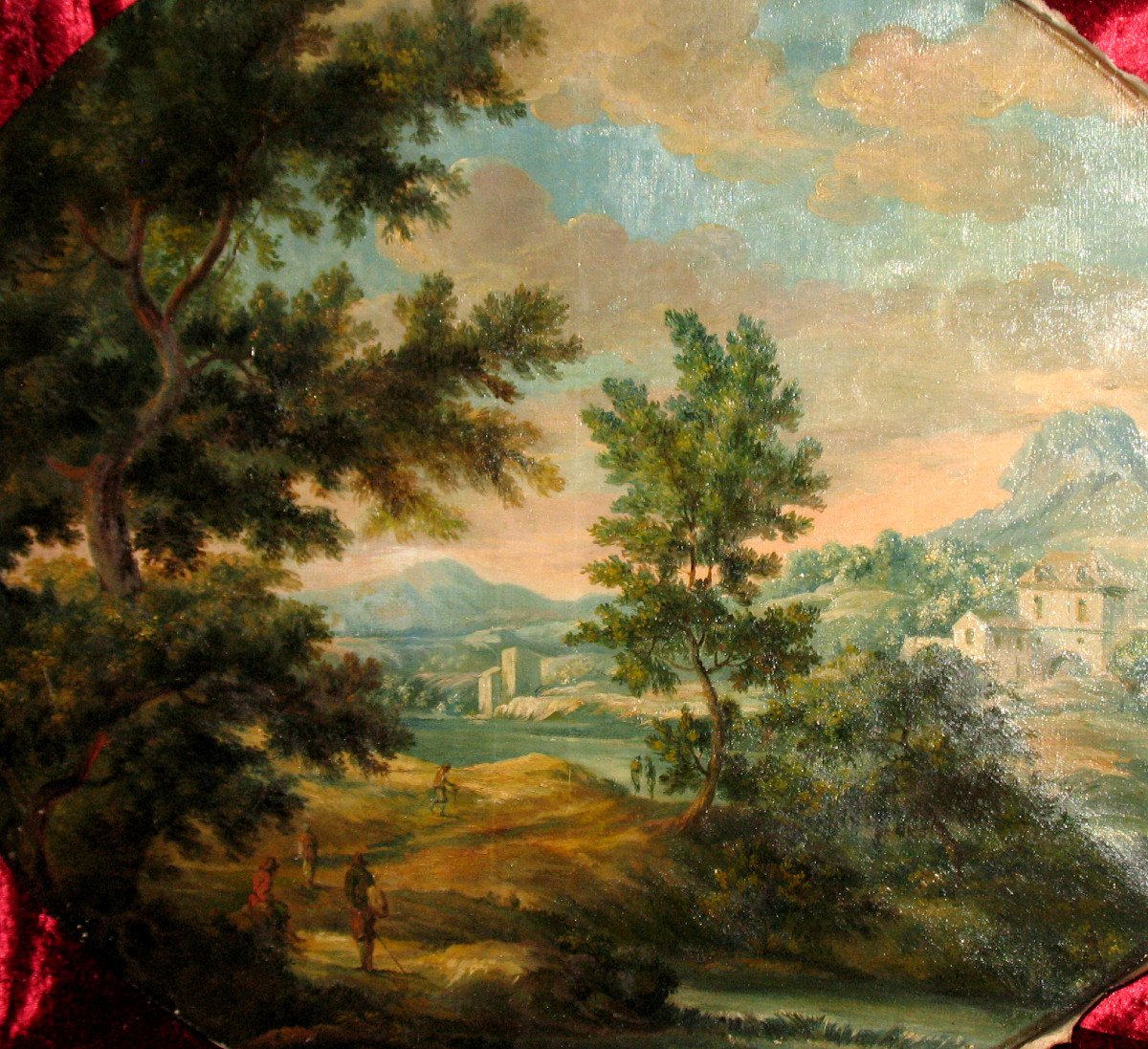 Animated Italian Landscape Oil On Canvas Oval Nineteenth-photo-3