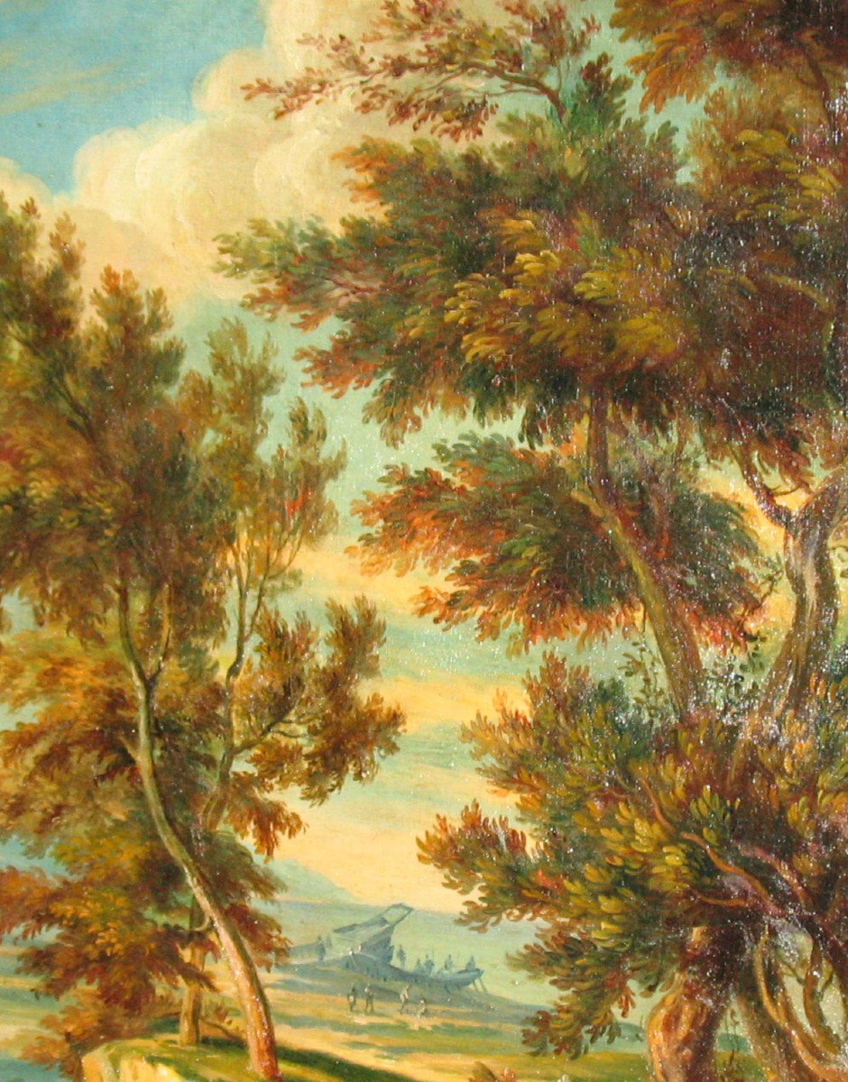Paysage Italien animé huile sur toile ovale époque 19ème-photo-7